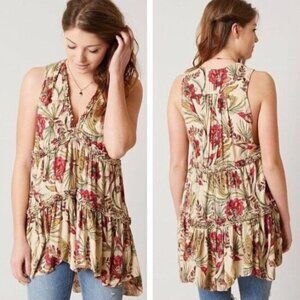Free People Purple Haze Hummingbird Floral Tiered Tunic Mini Dress 29187